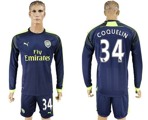 Arsenal #34 Coquelin Sec Away Long Sleeves Soccer Club Jersey - Click Image to Close